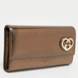 Gucci Metallic Brown Microguccisima Patent Leather Lovely Heart Continental Wallet