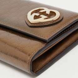 Gucci Metallic Brown Microguccisima Patent Leather Lovely Heart Continental Wallet