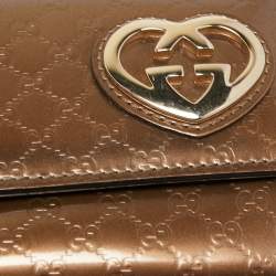 Gucci Metallic Brown Microguccisima Patent Leather Lovely Heart Continental Wallet