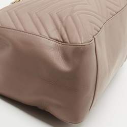 Pre Owned Gucci Dusty Pink Matelassé Leather Medium GG Marmont Chain Tote