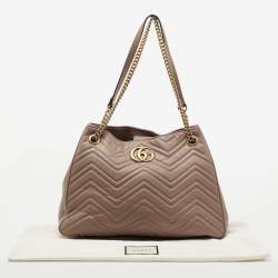 Pre Owned Gucci Dusty Pink Matelassé Leather Medium GG Marmont Chain Tote