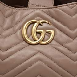 Pre Owned Gucci Dusty Pink Matelassé Leather Medium GG Marmont Chain Tote