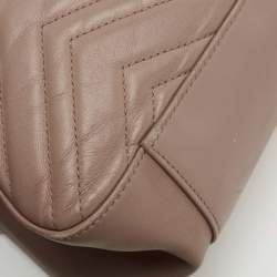 Pre Owned Gucci Dusty Pink Matelassé Leather Medium GG Marmont Chain Tote