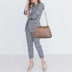 Pre Owned Gucci Dusty Pink Matelassé Leather Medium GG Marmont Chain Tote