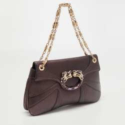 Pre Owned Gucci Purple Leather Limited Edition Tom Ford Dragon Shoulder Bag