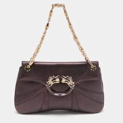 Pre Owned Gucci Purple Leather Limited Edition Tom Ford Dragon Shoulder Bag
