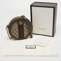 Gucci Brown GG Supreme Canvas and Leather Mini Ophidia Round Bag