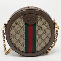 Gucci Brown GG Supreme Canvas and Leather Mini Ophidia Round Bag