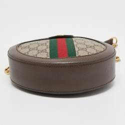Gucci Brown GG Supreme Canvas and Leather Mini Ophidia Round Bag