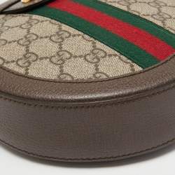 Gucci Brown GG Supreme Canvas and Leather Mini Ophidia Round Bag