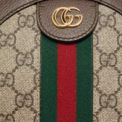 Gucci Brown GG Supreme Canvas and Leather Mini Ophidia Round Bag