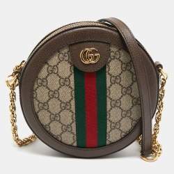 Gucci Brown GG Supreme Canvas and Leather Mini Ophidia Round Bag