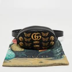 Pre Owned Gucci Black Matelassé Leather GG Marmont Animal Stud Belt Bag