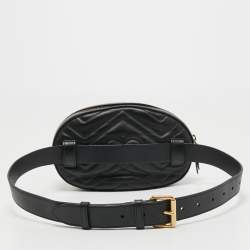Pre Owned Gucci Black Matelassé Leather GG Marmont Animal Stud Belt Bag