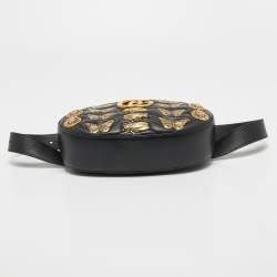 Pre Owned Gucci Black Matelassé Leather GG Marmont Animal Stud Belt Bag