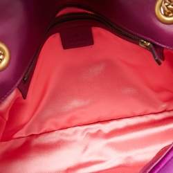 Pre Owned Gucci Purple Love Embroidered Matelassé Velvet Medium GG Marmont Shoulder Bag