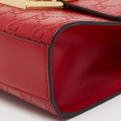 Pre Owned Gucci Red Guccissima Leather Small Padlock Shoulder Bag