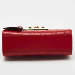Pre Owned Gucci Red Guccissima Leather Small Padlock Shoulder Bag
