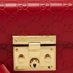 Pre Owned Gucci Red Guccissima Leather Small Padlock Shoulder Bag
