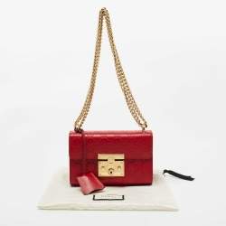 Pre Owned Gucci Red Guccissima Leather Small Padlock Shoulder Bag
