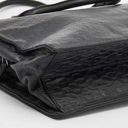 Pre Owned Gucci Black Horsebit Embossed Leather Large Tote