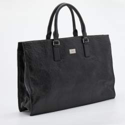 Pre Owned Gucci Black Horsebit Embossed Leather Large Tote