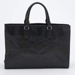 Pre Owned Gucci Black Horsebit Embossed Leather Large Tote