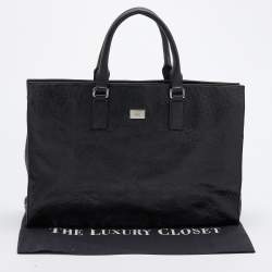 Pre Owned Gucci Black Horsebit Embossed Leather Large Tote