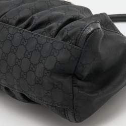 Pre Owned Gucci Black GG Nylon and Leather Medium Abbey D Ring Hobo