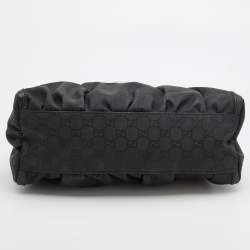 Pre Owned Gucci Black GG Nylon and Leather Medium Abbey D Ring Hobo