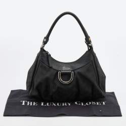 Pre Owned Gucci Black GG Nylon and Leather Medium Abbey D Ring Hobo