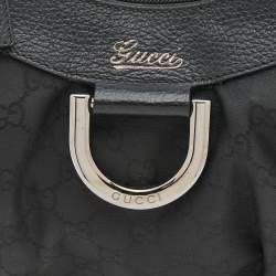 Pre Owned Gucci Black GG Nylon and Leather Medium Abbey D Ring Hobo