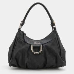 Pre Owned Gucci Black GG Nylon and Leather Medium Abbey D Ring Hobo