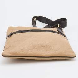 Pre Owned Gucci Beige/Brown Guccissima Leather Medium Flat Messenger Bag