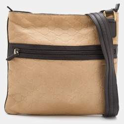 Pre Owned Gucci Beige/Brown Guccissima Leather Medium Flat Messenger Bag