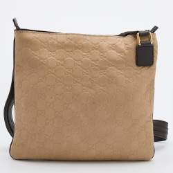 Pre Owned Gucci Beige/Brown Guccissima Leather Medium Flat Messenger Bag