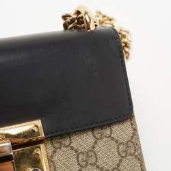 Gucci Black/Beige GG Supreme Canvas and Leather Small Padlock Shoulder Bag
