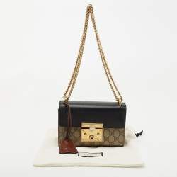 Gucci Black/Beige GG Supreme Canvas and Leather Small Padlock Shoulder Bag