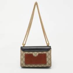 Gucci Black/Beige GG Supreme Canvas and Leather Small Padlock Shoulder Bag