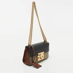 Gucci Black/Beige GG Supreme Canvas and Leather Small Padlock Shoulder Bag