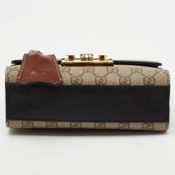 Gucci Black/Beige GG Supreme Canvas and Leather Small Padlock Shoulder Bag