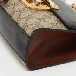 Gucci Black/Beige GG Supreme Canvas and Leather Small Padlock Shoulder Bag