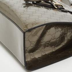 Pre Owned Gucci Dark Grey Guccissima Patent Leather Large Emily Chain Shoulder Bag