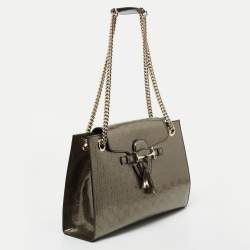 Pre Owned Gucci Dark Grey Guccissima Patent Leather Large Emily Chain Shoulder Bag