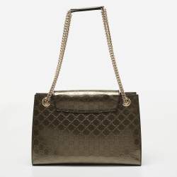 Pre Owned Gucci Dark Grey Guccissima Patent Leather Large Emily Chain Shoulder Bag