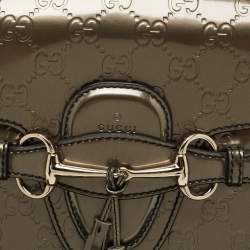 Pre Owned Gucci Dark Grey Guccissima Patent Leather Large Emily Chain Shoulder Bag
