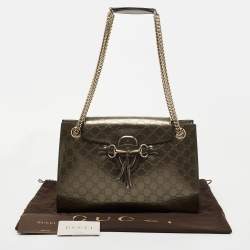 Pre Owned Gucci Dark Grey Guccissima Patent Leather Large Emily Chain Shoulder Bag