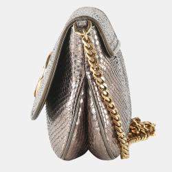 Pre Owned Gucci Bronze Snakeskin Leather Vintage GG Logo Shoulder Bag