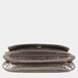 Pre Owned Gucci Bronze Snakeskin Leather Vintage GG Logo Shoulder Bag