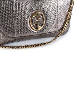 Pre Owned Gucci Bronze Snakeskin Leather Vintage GG Logo Shoulder Bag 